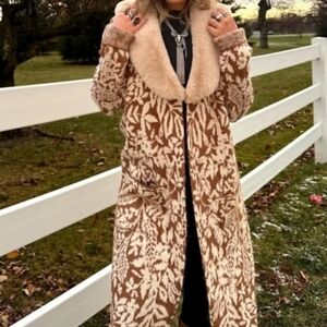 Happily Grey Gaux Fur Trim Long Cardigen NWT